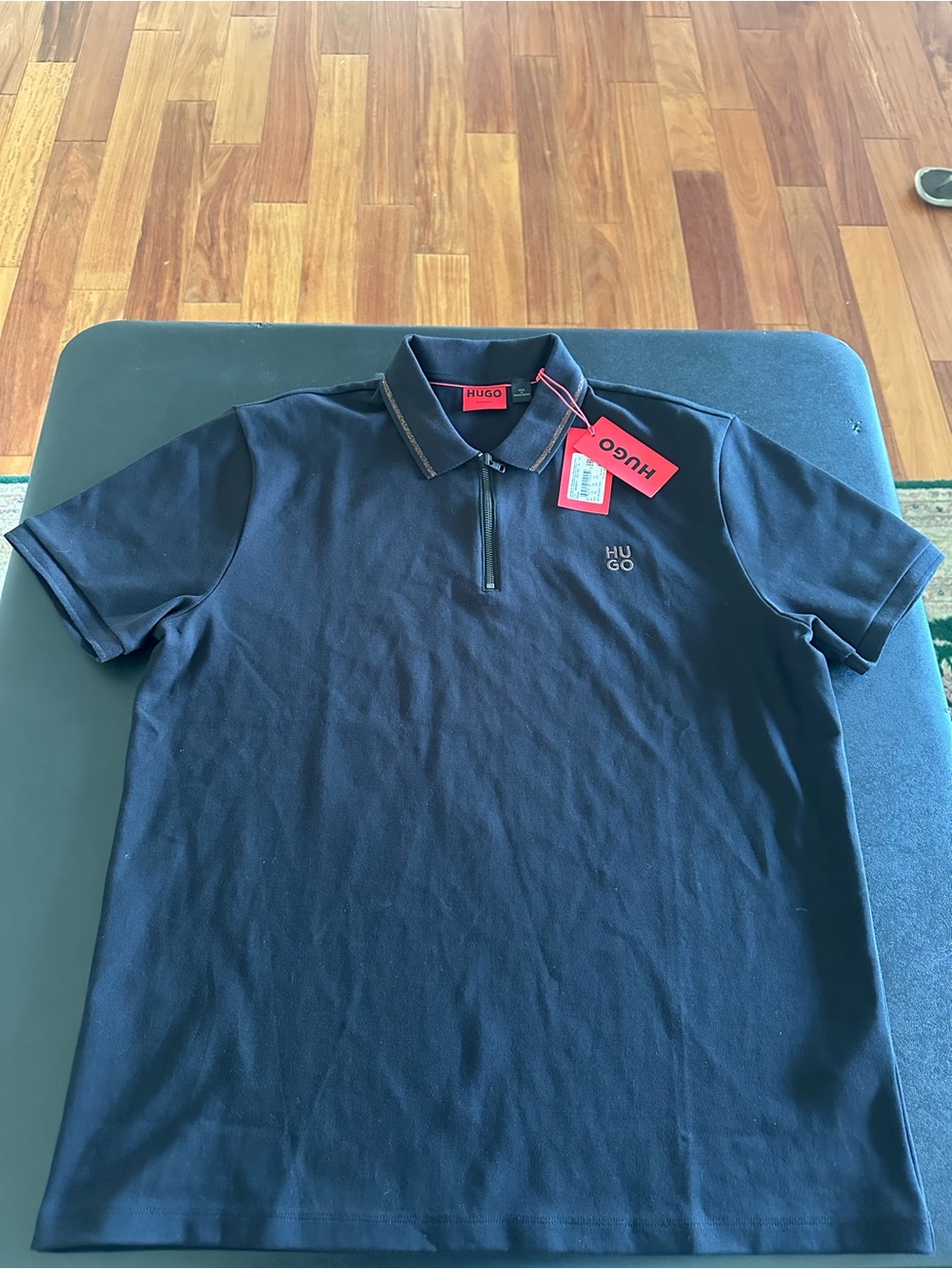 HUGO Boss Men's Black Zip Polo Shirt Size 2XL